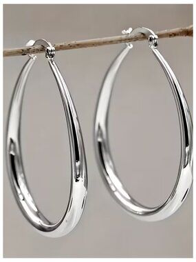 Minimalist Teardrop Oval Hoop Earrings Glossy Stainless Steel Hypoallergenic